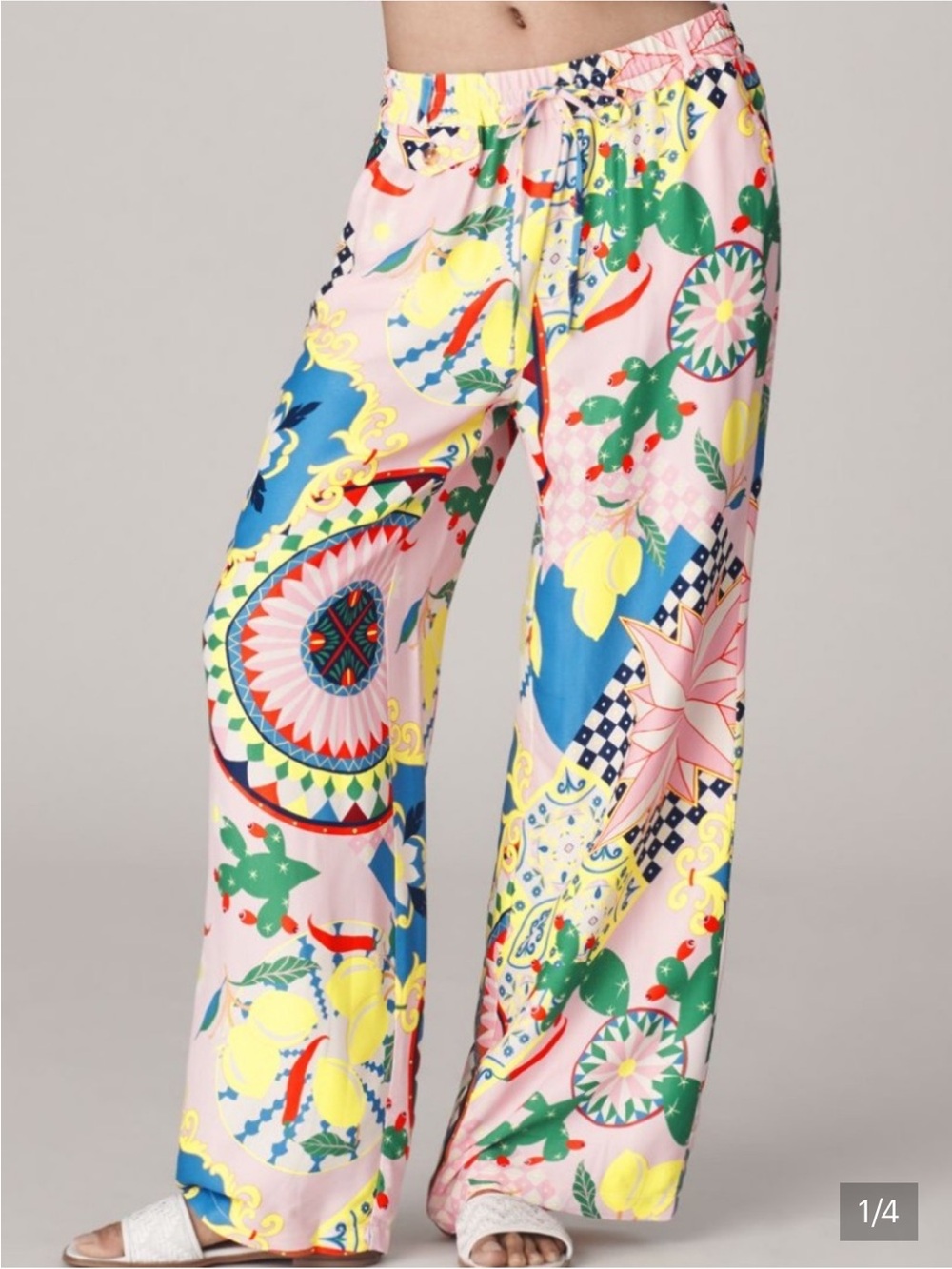 Maeve Wide-Leg Pull-On Pants in Pink Multicolor Print